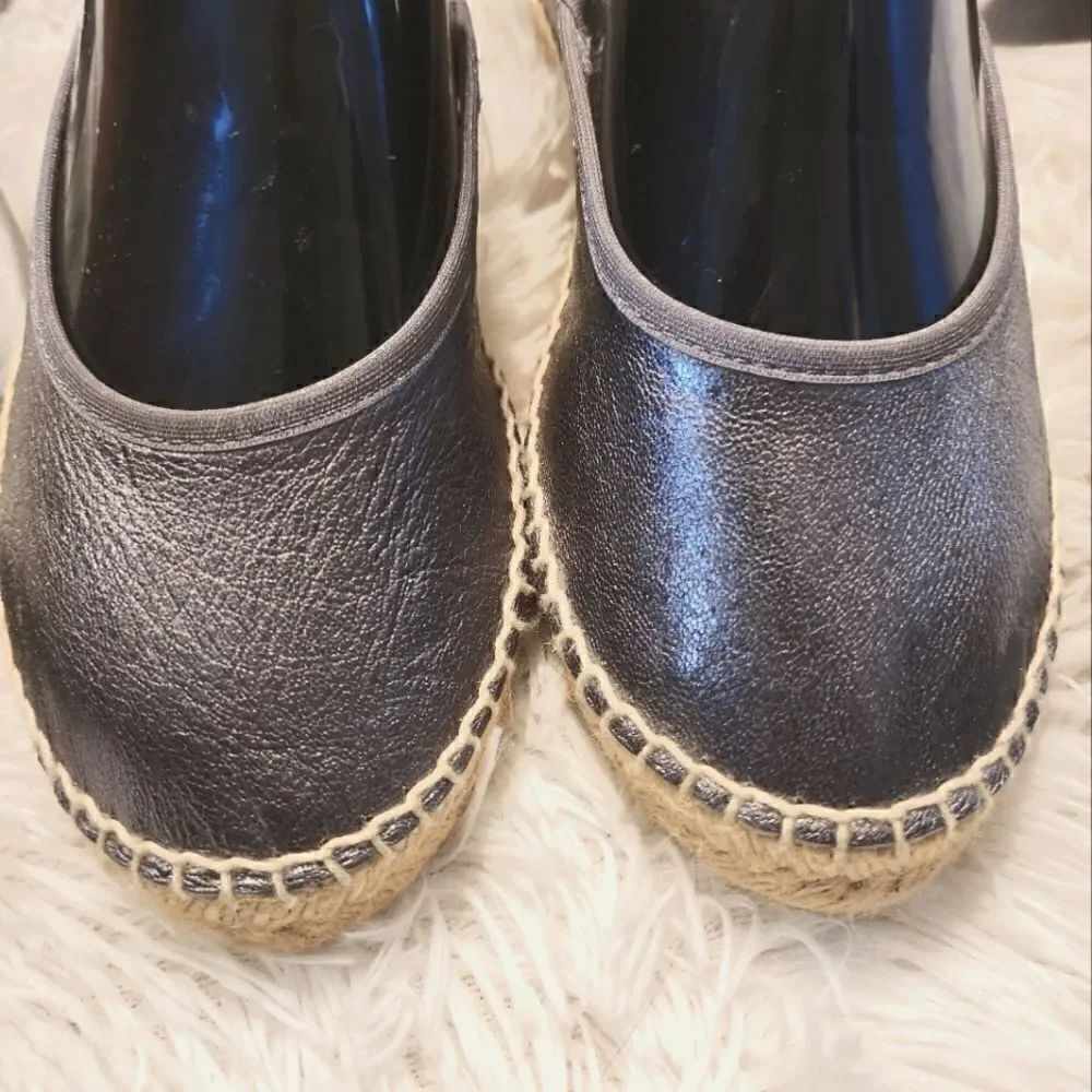 Free People Maya Wrap Espadrille Ballet Flats Metallic Gray Size 36 US 6